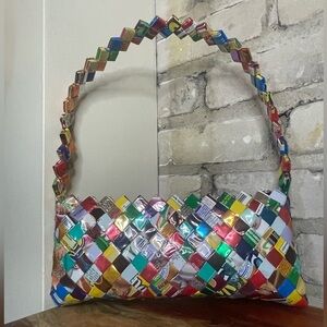 Vintage, Foil, Candy Wrapper Shoulder Bag w/ Short Strap, Multi-Color